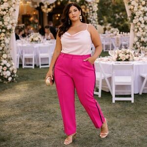GSTQ Pink Lux Sideline Trouser 14 Barbiecore Statement Tailored Wedding Guest